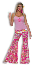 60s 70s Hippy Flower Power Bell Bottom Trousers Ladies Fancy Dress Adults 10/14