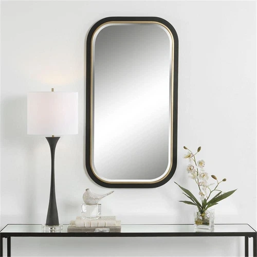Uttermost Nevaeh Rectangle Contemporary Metal and MDF Mirror in Black/Gold - Picture 2 of 6