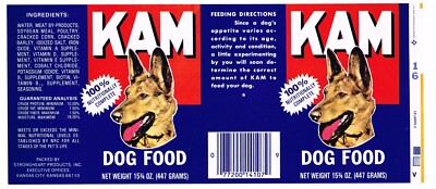 ORIGINAL VINTAGE CAN LABEL DOG CAT PET FOOD 1981 KAM KANSAS CITY