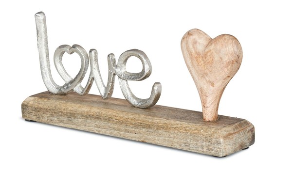 Schriftzug Love L40Cm Metall Silber Mango Holz Tischdeko Deko Aufsteller Liebe-image