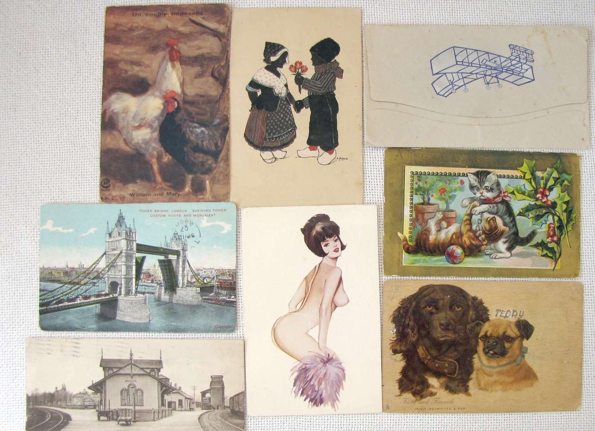 Collection of 34 antique and old postcards, covers, some of them