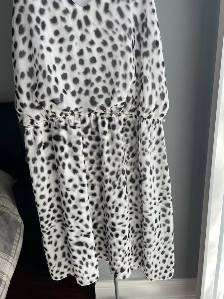 GUESS Mujer Vestido Talla Grande Blanco Leopardo Verano Envolvente Mini Vestido Doble Correa Foto 4 de 4