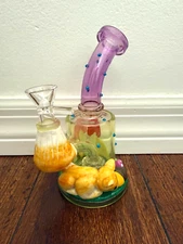 6.75” Premium Glass Water Pipe Art Acorn Squirrel Glow in Dark 14mm