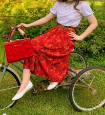 Sag Harbor Skirt XL Red Cherry Blossom Floral Button Up Tropical Vintage 1990's