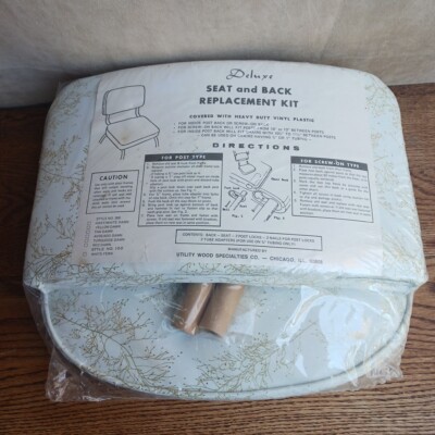VTG DELUXE Vinyl Kitchen Chair Seat & Back Replacement Kit NOS White/Gold Fronds
