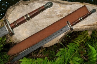 Roman Gladius Sword 37'' Damascus Steel Blade Wood Handle + Leather Sheath