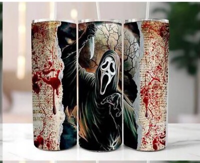 Ghostface Halloween Theme 20oz Skinny Insulated Glow In Dark Tumbler Lid Straw
