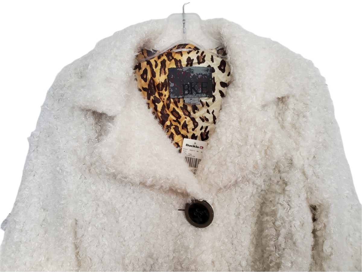 【COLOR iN ID】Holiday buckle fur jacket BKE Buckle Women's Jacket M Curly Faux Fur SherpaTeddy Off