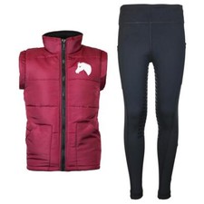 Kinder Reitset warme Reitweste Mia maroon mit Reitleggings schwarz MS-Trachten