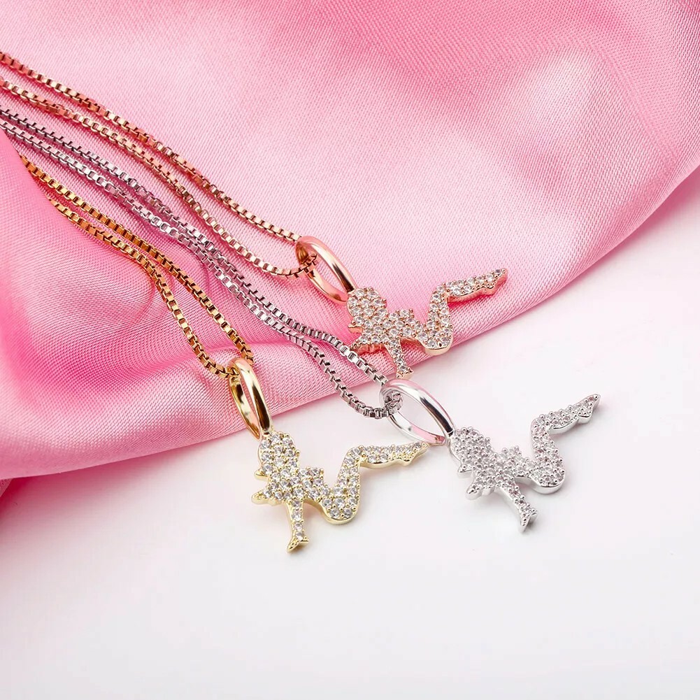 Mud Flap Girl Trucker Vixen Pendant w/ Box Chain Sterling Silver