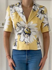 Ronit Zilkha London Short Sleeve Pastel Yellow Floral Print Blazer Jacket. Uk 10
