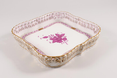 Herend Korb Schale durchbrochen AP Apponyi Apony purpur Blumen 18x18cm 7510
