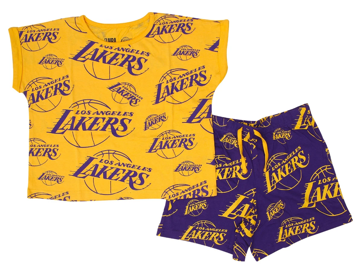 GIRLS SHORT PYJAMAS PJ SET NIGHT WEAR EX UK STORE BASKETBALL LA LAKERS 5 15Y