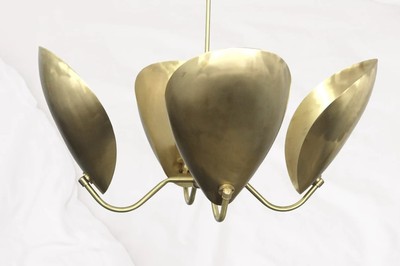 4 Light Curved Shades Pendant Mid Century Modern Raw Brass Sputnik chandelier