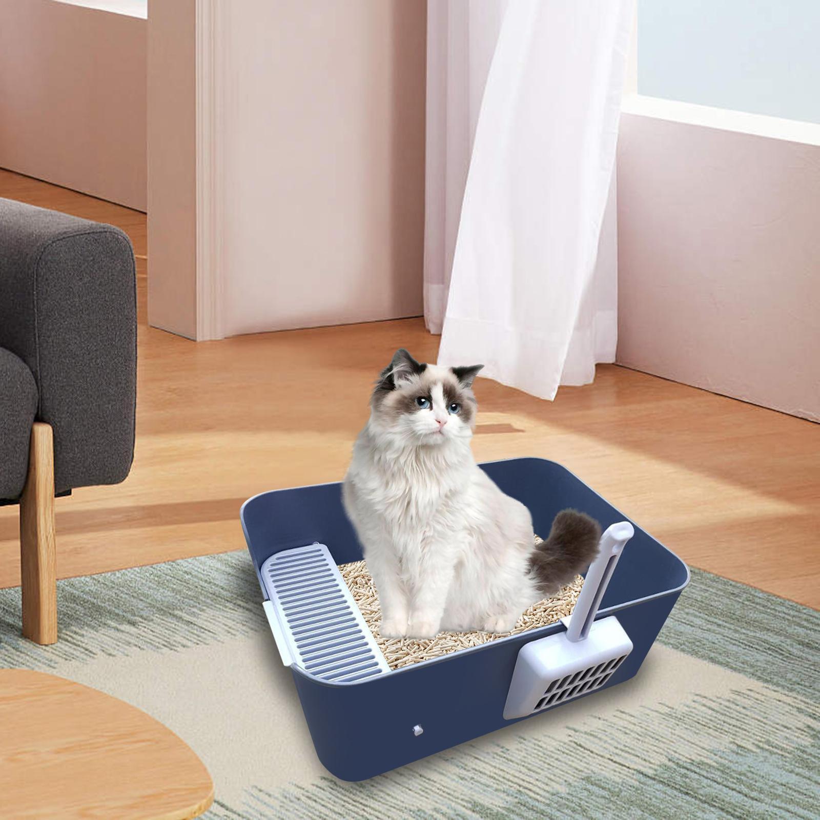 Cat Litter Box Open Litter Pan/ High Sided Splashproof for Small Large Cats eBay