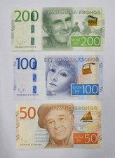 Set 3 Pcs 2015 2016 Sweden 50 100 200 Kronor P 70 71 72 UNC NEW Banknote
