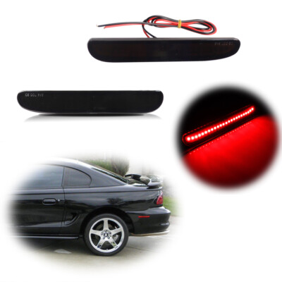 Smoked Lens Red LED Rear Bumper Side Reflector Lights For 1994-1998 Ford Mustang