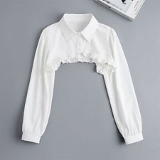 Lady Open Front Bolero Cardigan Blouse Top Cropped Shrug Shirt Ruffle Tops Thin