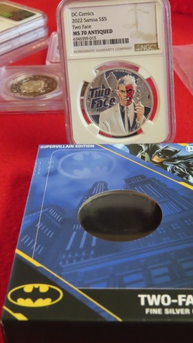 2022 Batman Two Face 1 Oz Silver NGC MS70 Antiqued $5 Samoa Coin - Picture 3 of 11