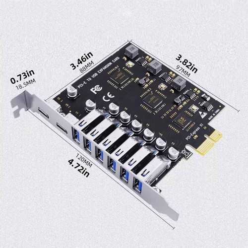 Expansion Card PCI-E to 8-Port USB3.2 Gen1 Controller Type C 5Gbps Adapter - Picture 4 of 8