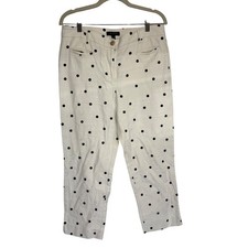 Ann Taylor Polka Dot Wide Leg Trousers Ivory Black Cropped Pants Size 8
