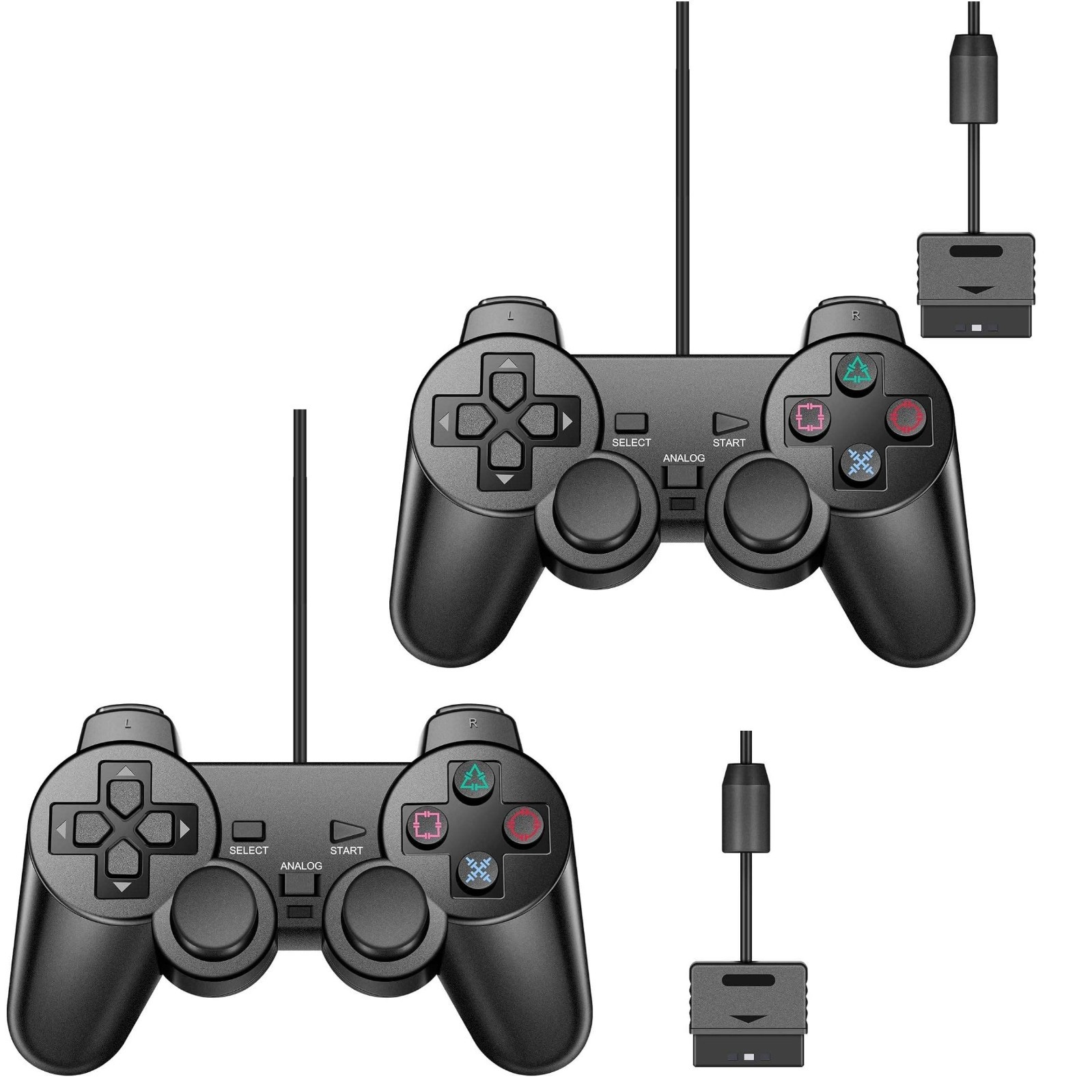 Manette pour Playstation 2 et PS1 pack de 2 manettes filaires noires avec câble de 1,40m
