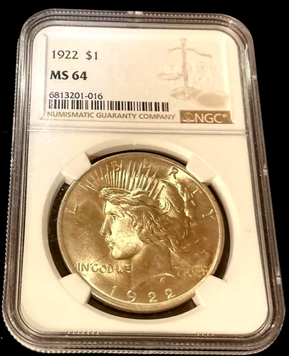 1922 Peace Silver Dollar $1 Coin NGC MS64 Great Luster Clean Surfaces Look