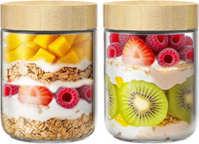 16Oz Glass Jars with Bamboo Lids - 2 Pack Airtight Containers for Food Storage