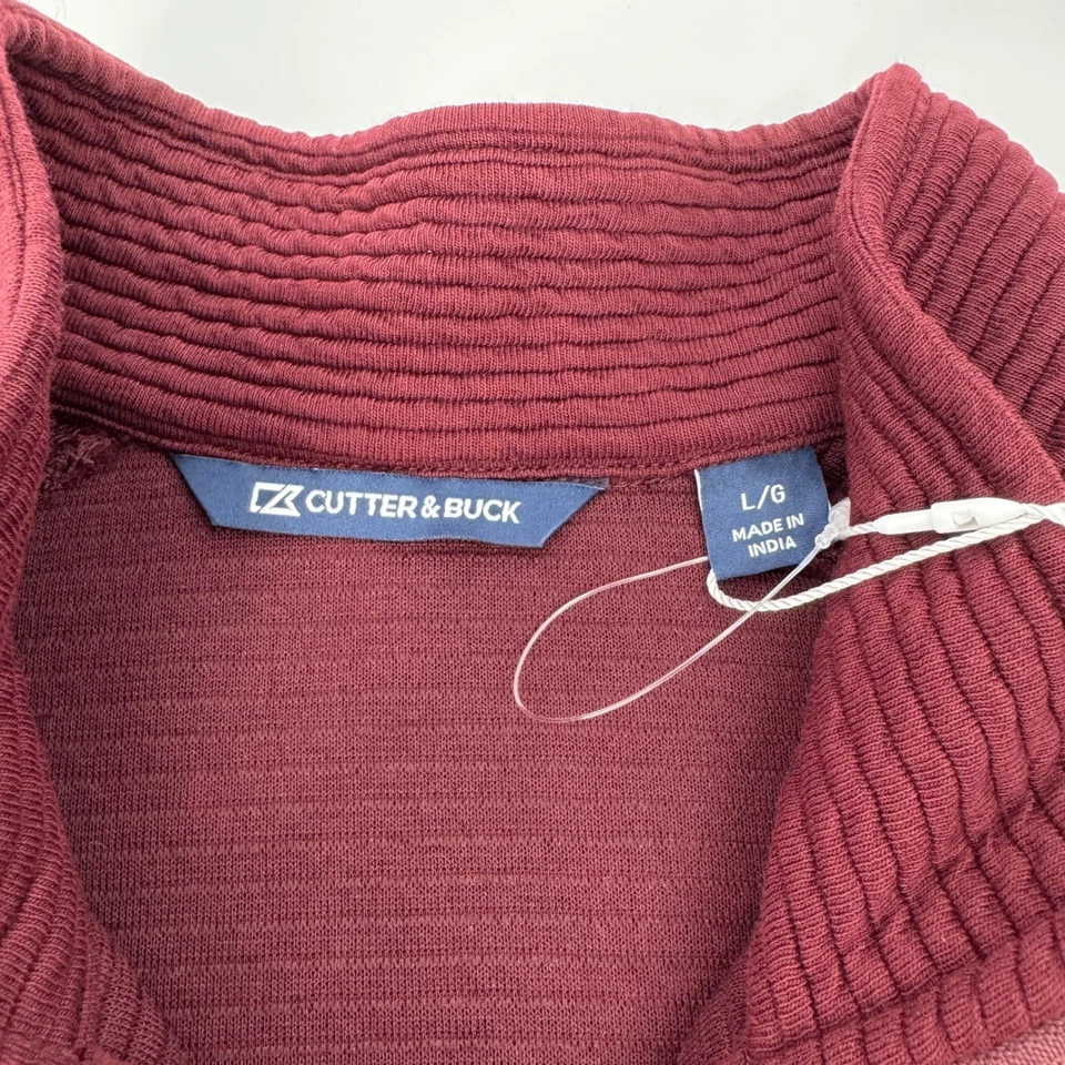 Cutter & Buck Mens Burgundy Harvard Pullover 1/4 Zip Textured Knit Sweater L/G - Image 4 of 4