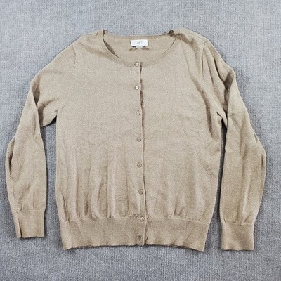 LOFT Gold Shimmer Cardigan L Metallic Sparkle Button Front Lightweight