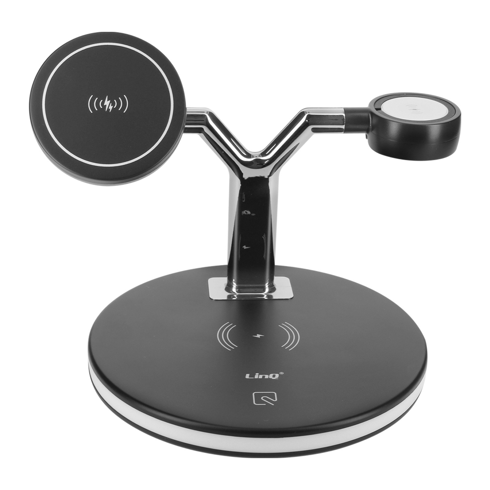 Station de charge 3 en 1 15W LinQ en finition premium noire pour smartphone
