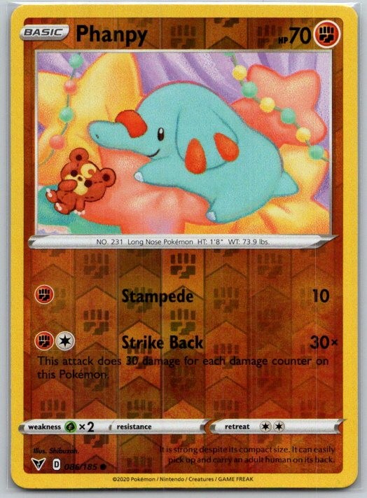 Phanpy 086/185 Common Vivid Voltage Pokemon Reverse Holo Near Mint