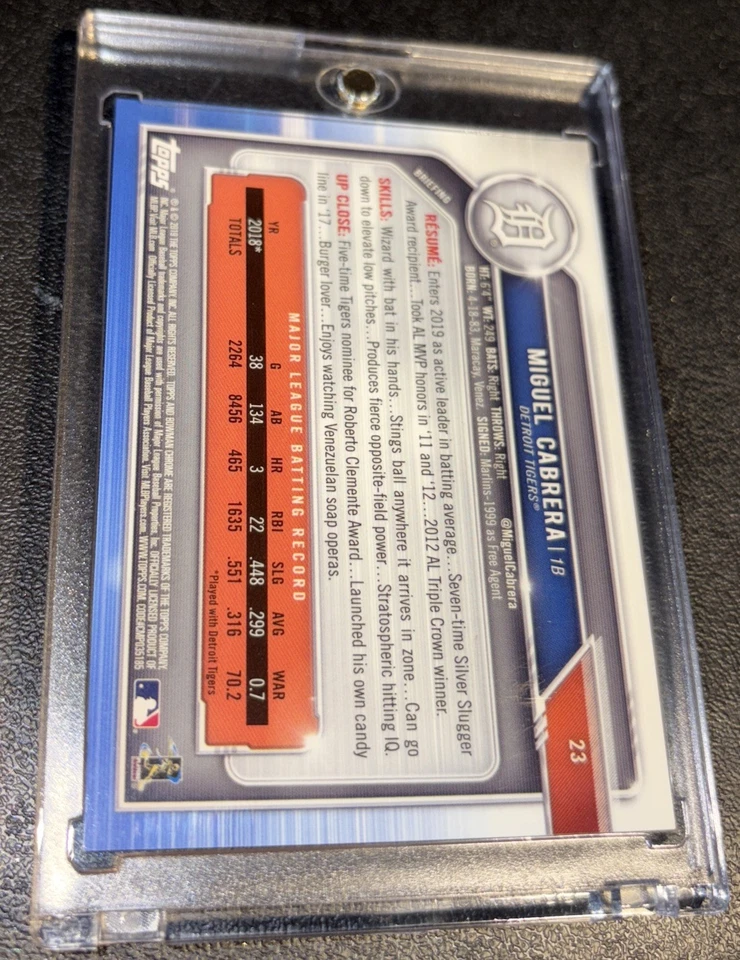 Miguel Cabrera 2019 Bowman Chrome Gold Refractor /50 Tigers #23 - Image 2 of 2