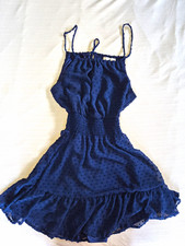 Altar'd State Navy Blue Polka Dot Smocked Ruffle Lined Strappy Romper XS