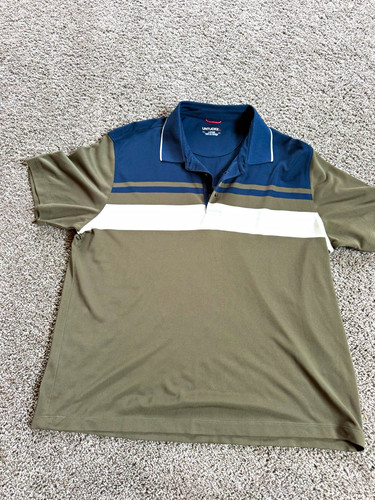 UNTUCKit Men's Striped Short Sleeve Polo, Collared Button, Polyester, L