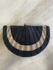Tabitha Brown x Target Clutch Handbag Black Geometric Rattan black cream