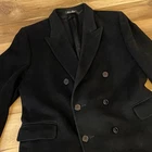 Vintage Double Breasted Overcoat Mens 42R Cashmere Wool Black Made in Britain