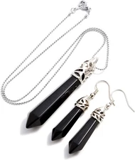 AD Beads Natural Gemstones Hexagonal Pointed Reiki Chakra Pendant Black Agate 