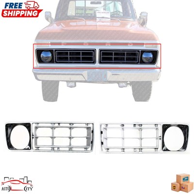 New Grille Left & Right Side Silver Plastic Set of 2 For 76-77 Ford F-150 F-250
