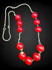 Vintage Cherry Red Lucite Chunky Necklace 35 Mod Statement Graduated Beads