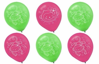 Monkey Fun Green and Pink 12  Latex Balloons (Pack of 6).  NEW