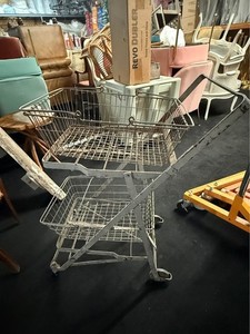Antique/Vintage Folding Metal Shopping Cart On Wheels With (2) Baskets