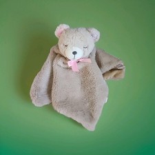 Kellytoy Bear Lovey Pink Bow Rattle Plush Baby Security Blanket 14x14 So Soft