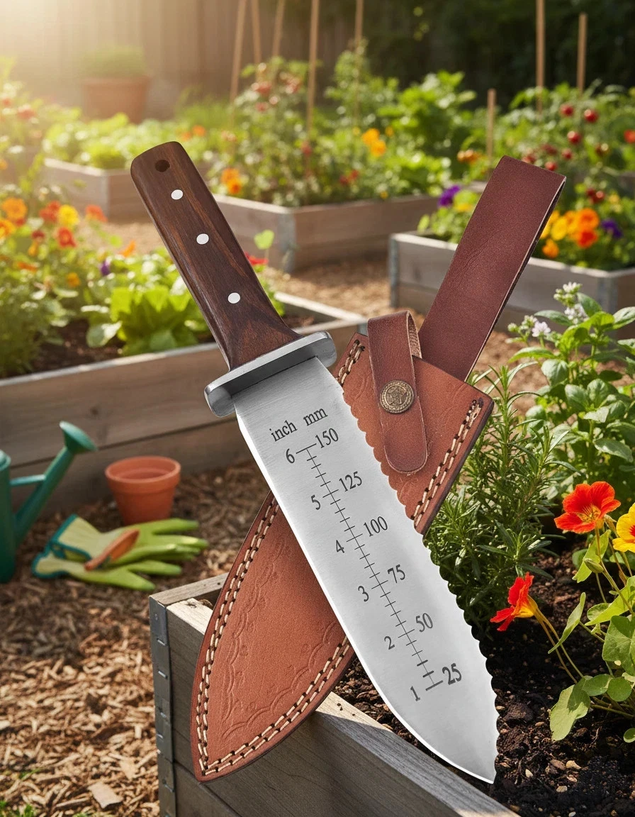 Professional Hori Hori Garden Knife with Leather Sheath & Protective Guard