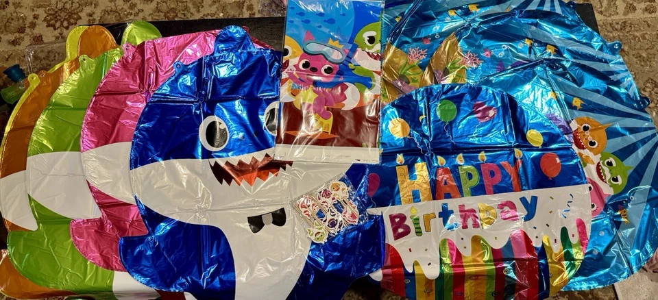 Baby Shark Birthday Balloons Party Set 10 Mylar Balloons Cupcake Toppers - Image 2 of 4