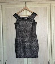Robe De Soirée Longue River Island - Taille 8 - Noir Avec Fibres Métallisées - Col Montant - Occasion Très Bon état