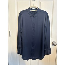 RD Style Navy Blue Silky Satin Shirt Dress Large