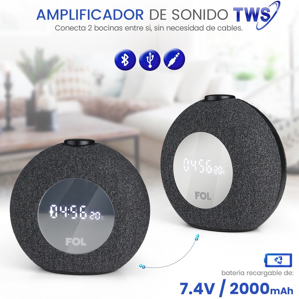 speaker bluetooth sleep alarm clock temperature high-quality sounds rechargeable