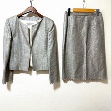 Valentino Skirt Suit Set 6 White Black Silver Lame No Collar Cutwork Ladies 9732