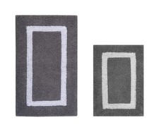 100 Cotton Hotel Collection Bath Mats Set, Gray  White Mats - Tufted, Rever...